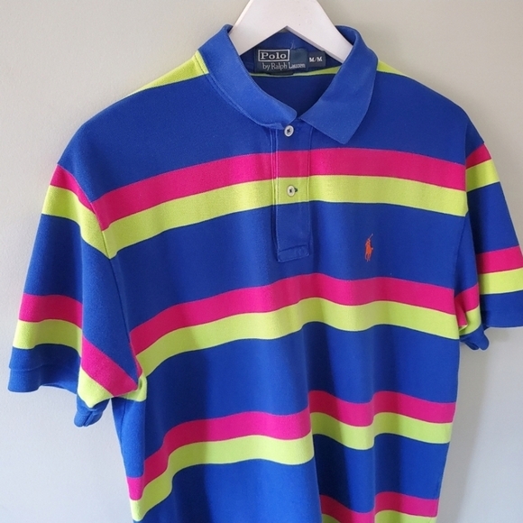 Polo Ralph Lauren M Vintage 90s Retro Stripe Preppy Eclectic Dadcore Polo - Picture 6 of 13
